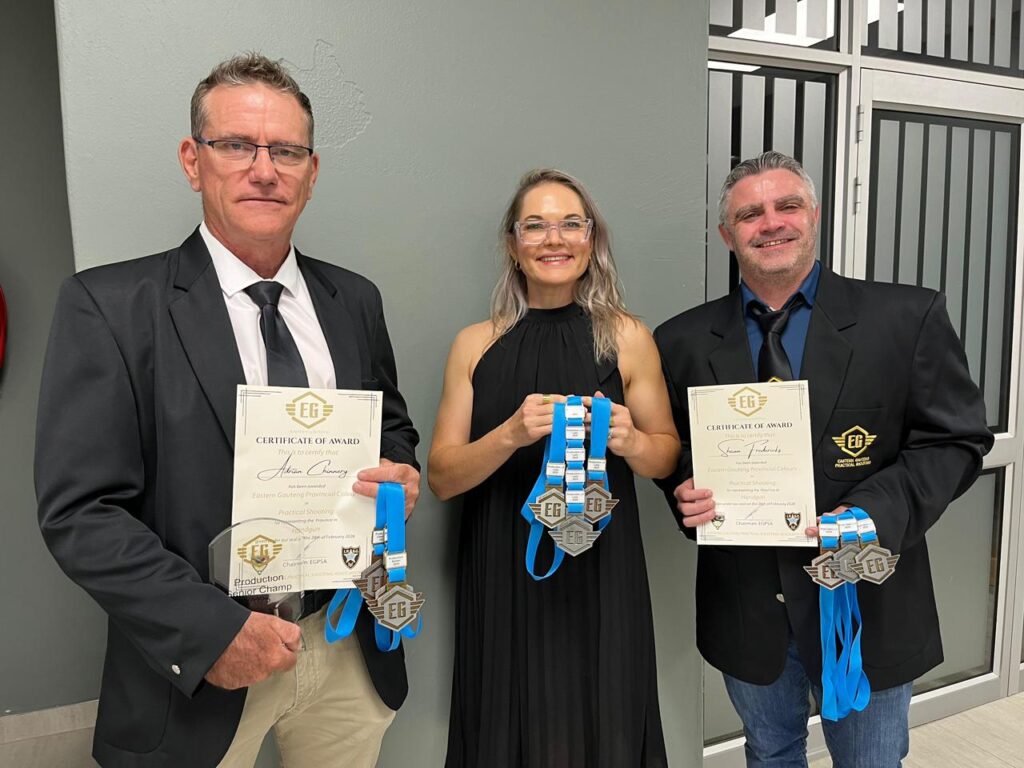 three Shield Tactical Shooters getting awards at the 2025 EGPSA Function