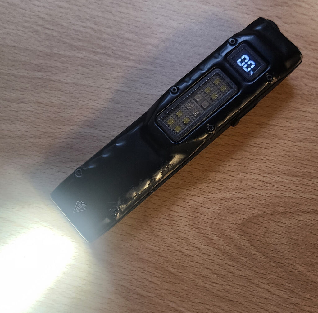 T27 Slimline Tactical EDC Torch showing LED Display